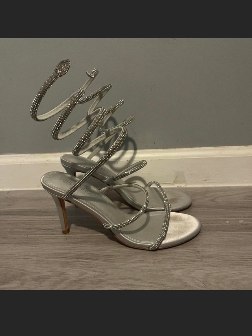 Silver Strappy Spiral Wrap High Heel Sandals